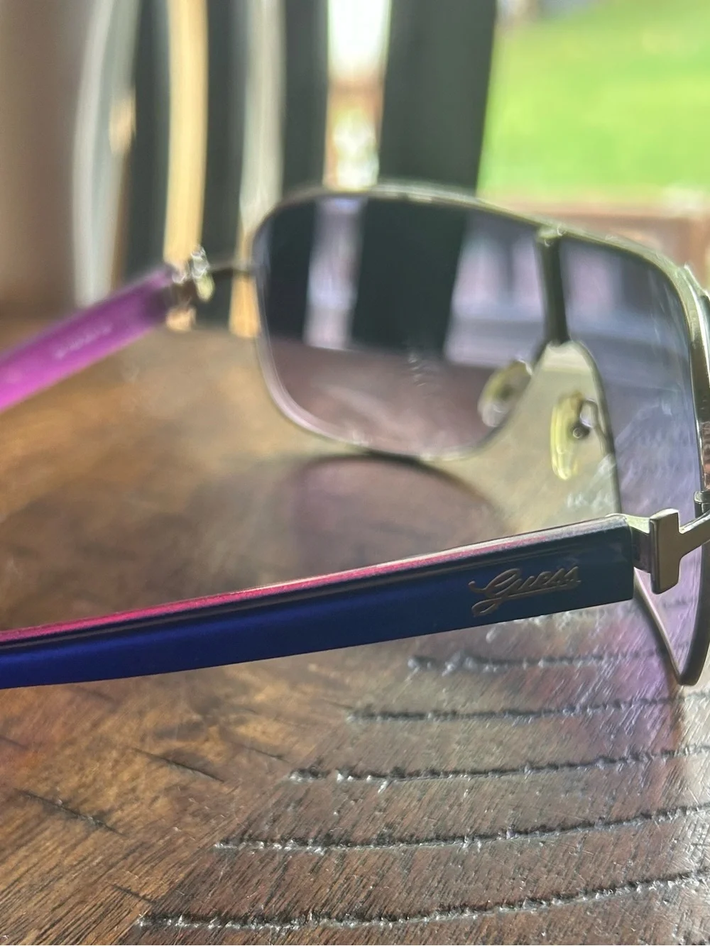 GUESS Blue and Purple Sunglasses with Original Cheetah Print Case